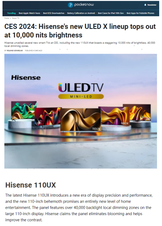 最强Mini LED电视！环球媒体聚焦海信电视UX